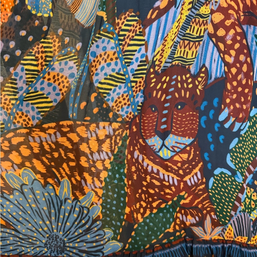 FARM Rio Blue Cool Leopard Ruffle Maxi Dress Size Small - Picture 10 of 11